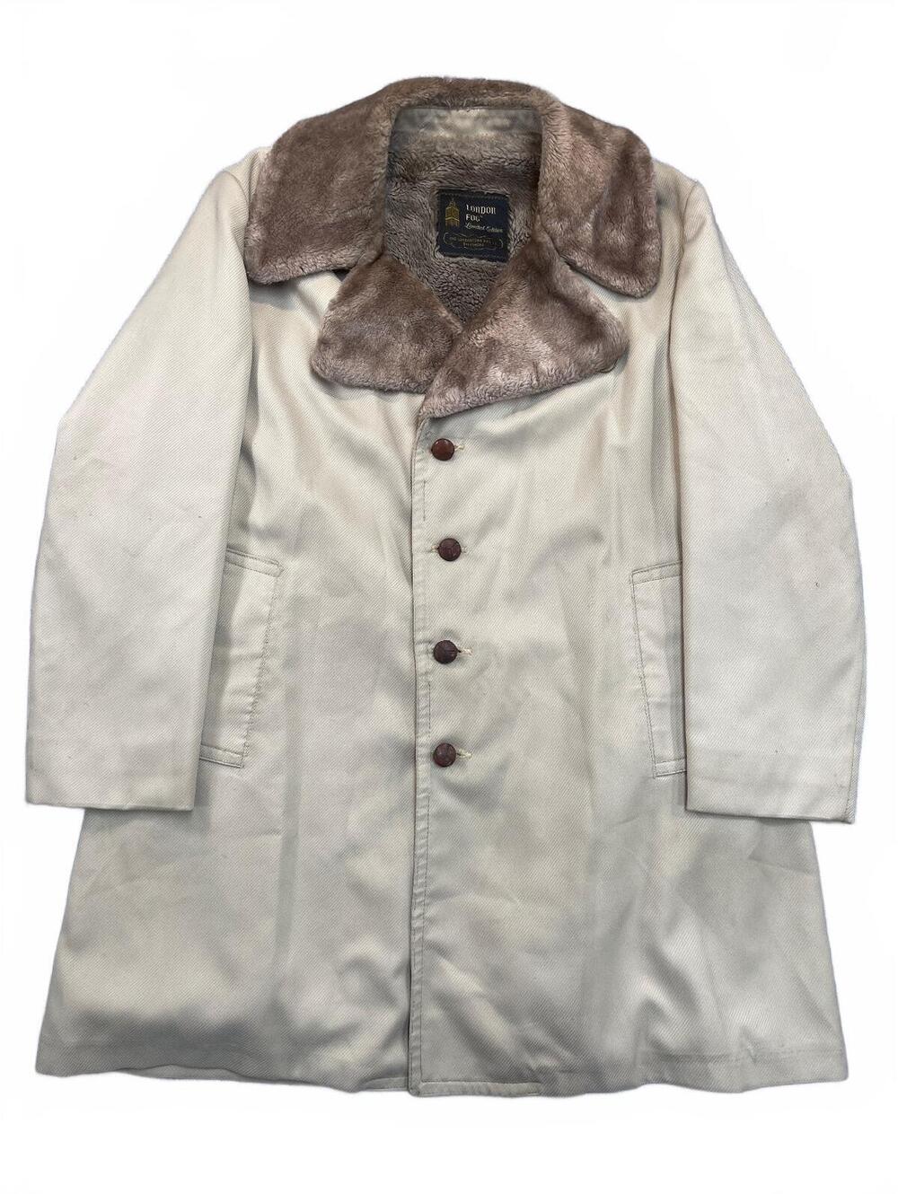 Vintage London Fog Limited Edition Trench Coat Faux Fur Collar Lining Beige